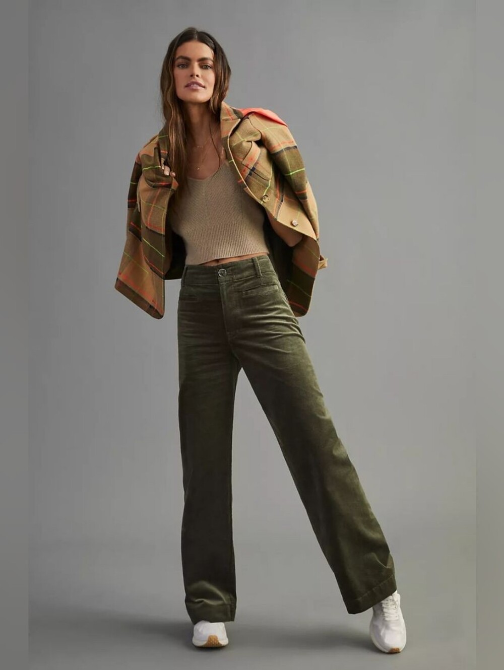 Maeve Colette Pants Corduroy Wide Leg Trousers Olive Green 26